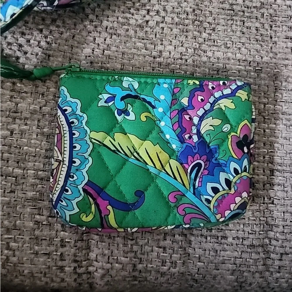 Vera Bradley Emerald Green & Pink Two Handled Satchel Bag With Wallet - Picture 7 of 10